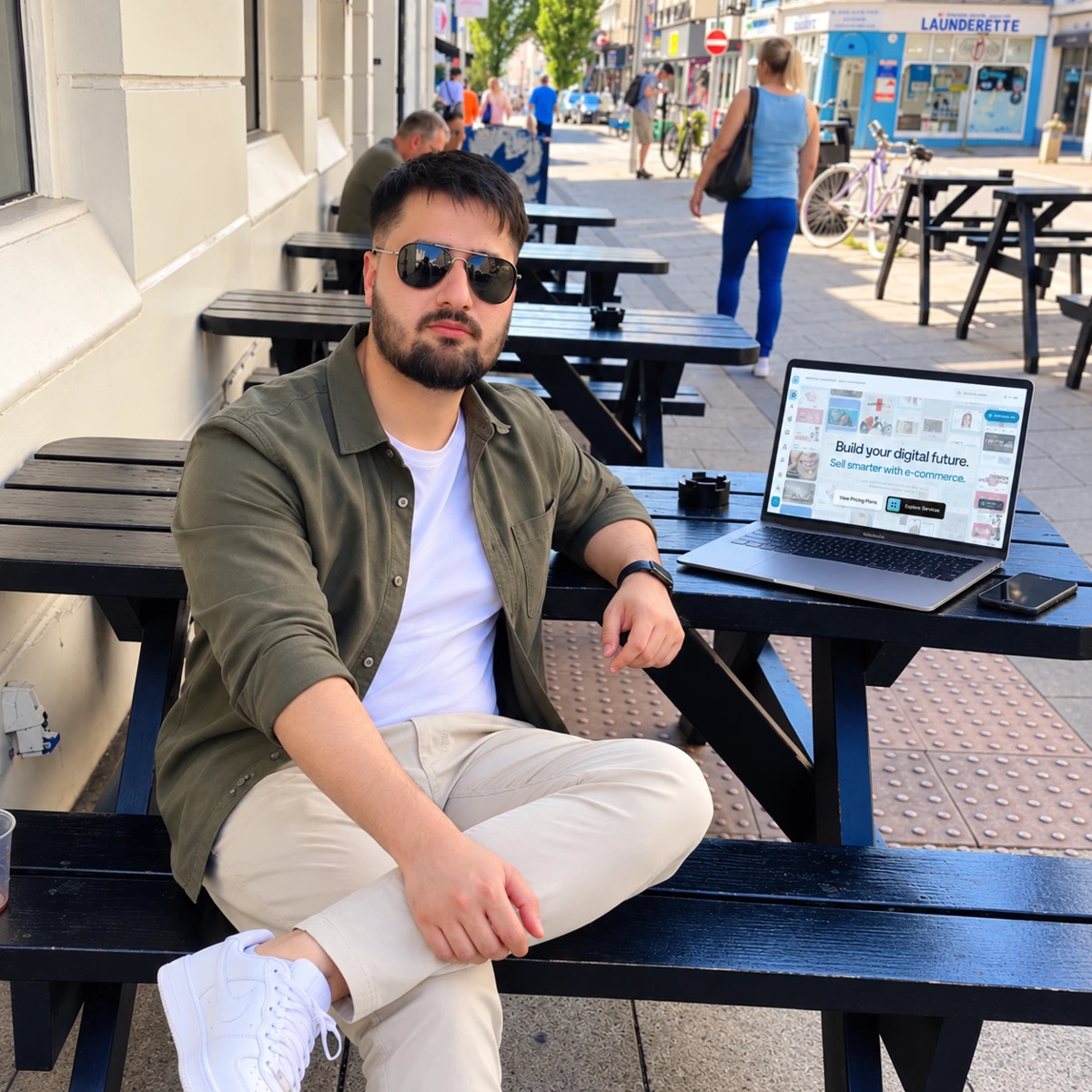 AJ Nodes representative with a laptop